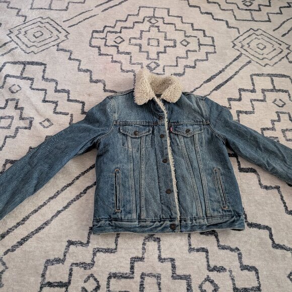Levis Denim Trucker Jacket Sherpa Lined Collar S Y2K - Picture 1 of 4